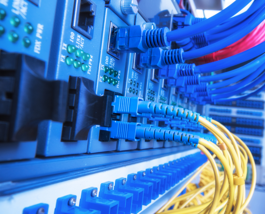 Red de cableado de internet para fibra óptica y wifi